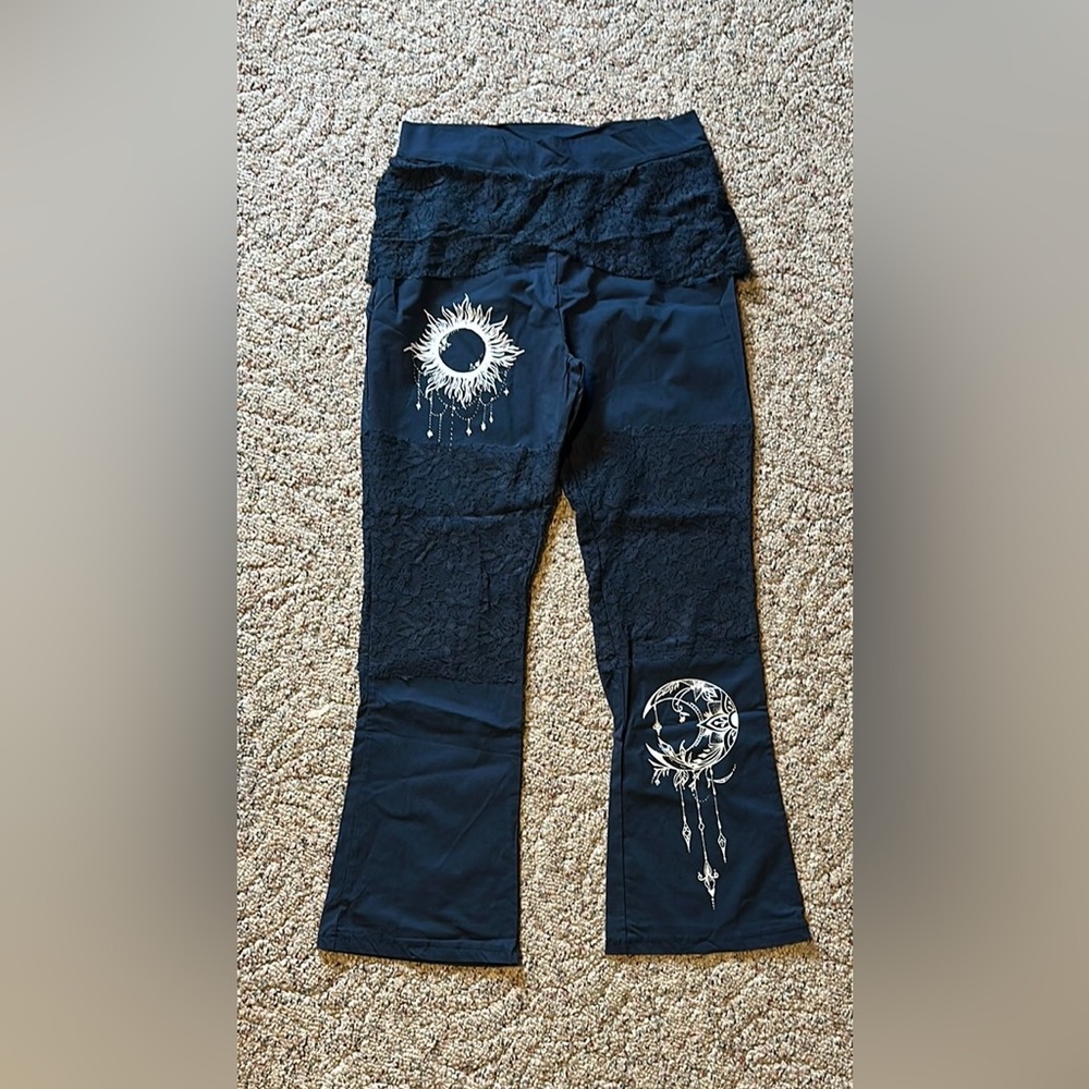 Navy Blue Lace Embellished Casual Bottoms